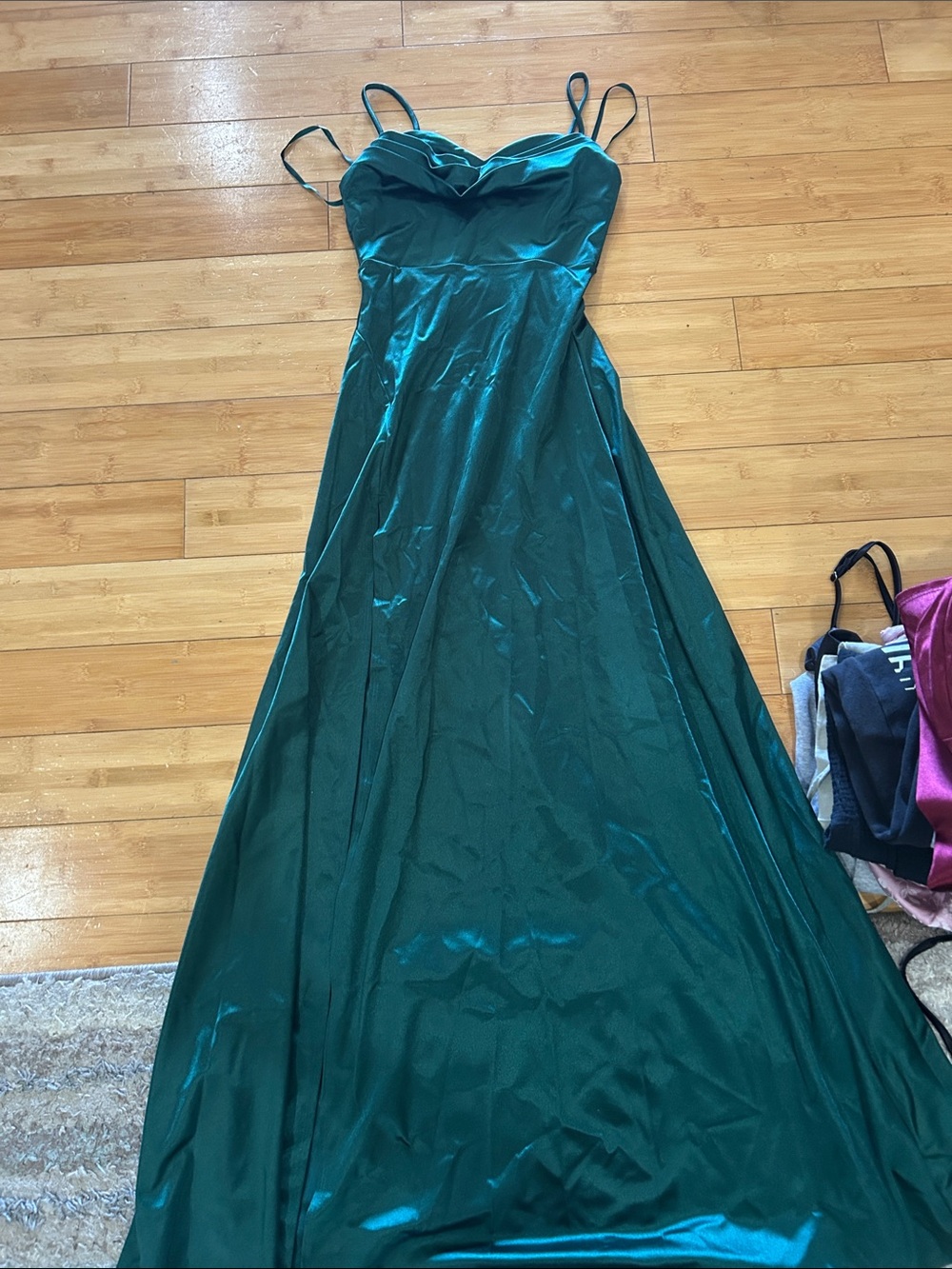 Windsor Emerald Green Satin Maxi Dress with Spaghetti Straps